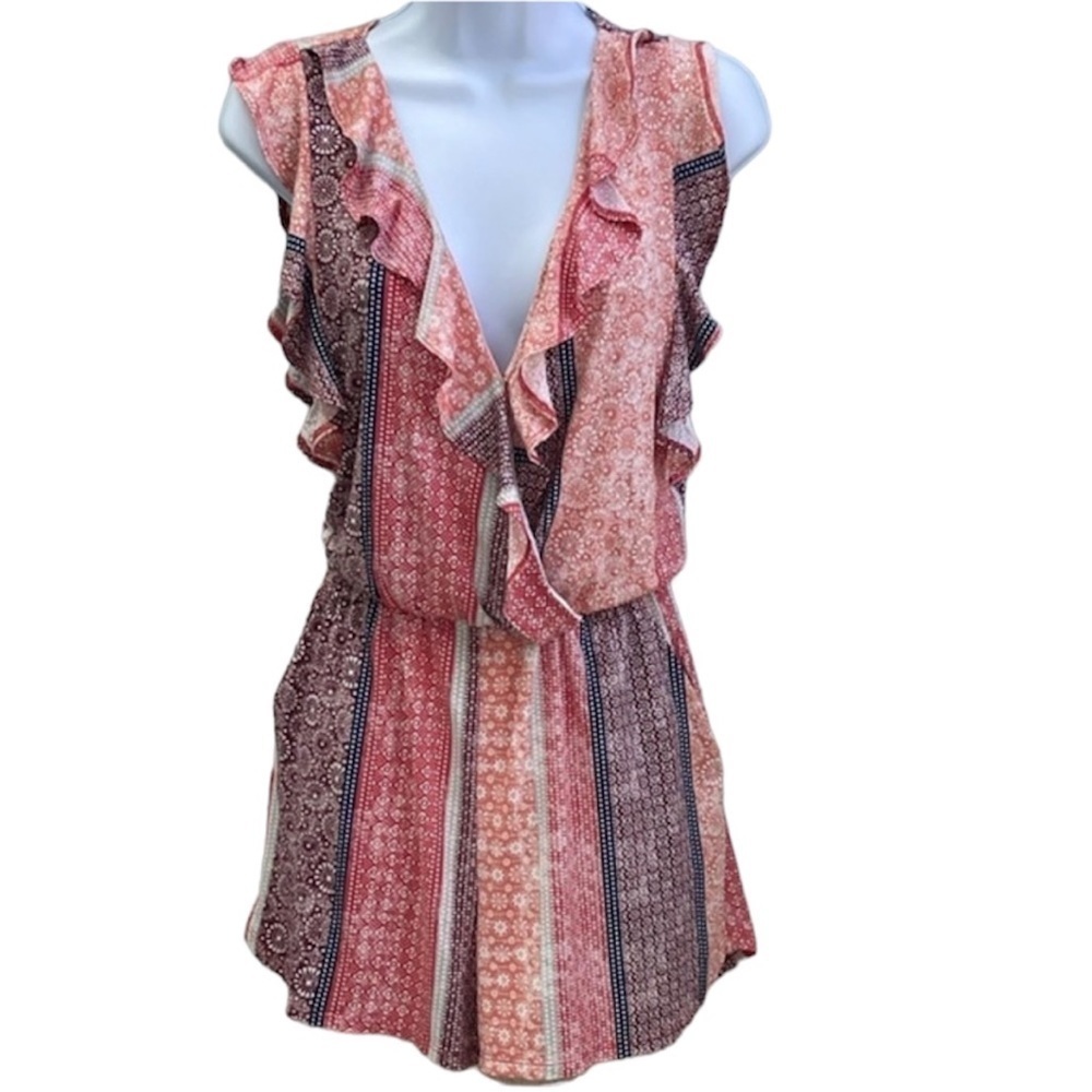 BCBG MaxAzria Ruffle Floral Patchwork Romper